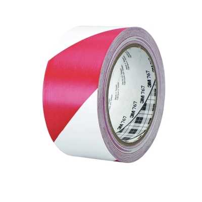 3M™ 767 Hazard Warning Vinyl Lane Marking Tape 50mm x 33 metres - Colour: Red/White - Pit garage - workshop tape
